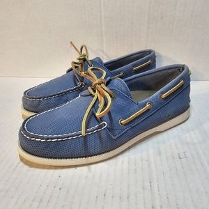 GH Bass Boat Shoes Mens 9M Blue Hampton 2-Eye Lace Up Slip On Loafer Leather